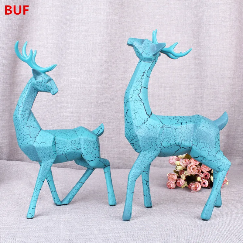 

2Pcs/Set Resin Modern Abstract Deer Statue Resin Ornaments Home Decoration Accessories Gift Geometric Resin Deer Sculpture