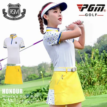 

PGM Ladies Summer Golf Skirt Sets Short Sleeve T-shirt A-lined Pleated Skirt Women Breathable Sportswear Golf Apparel D0735