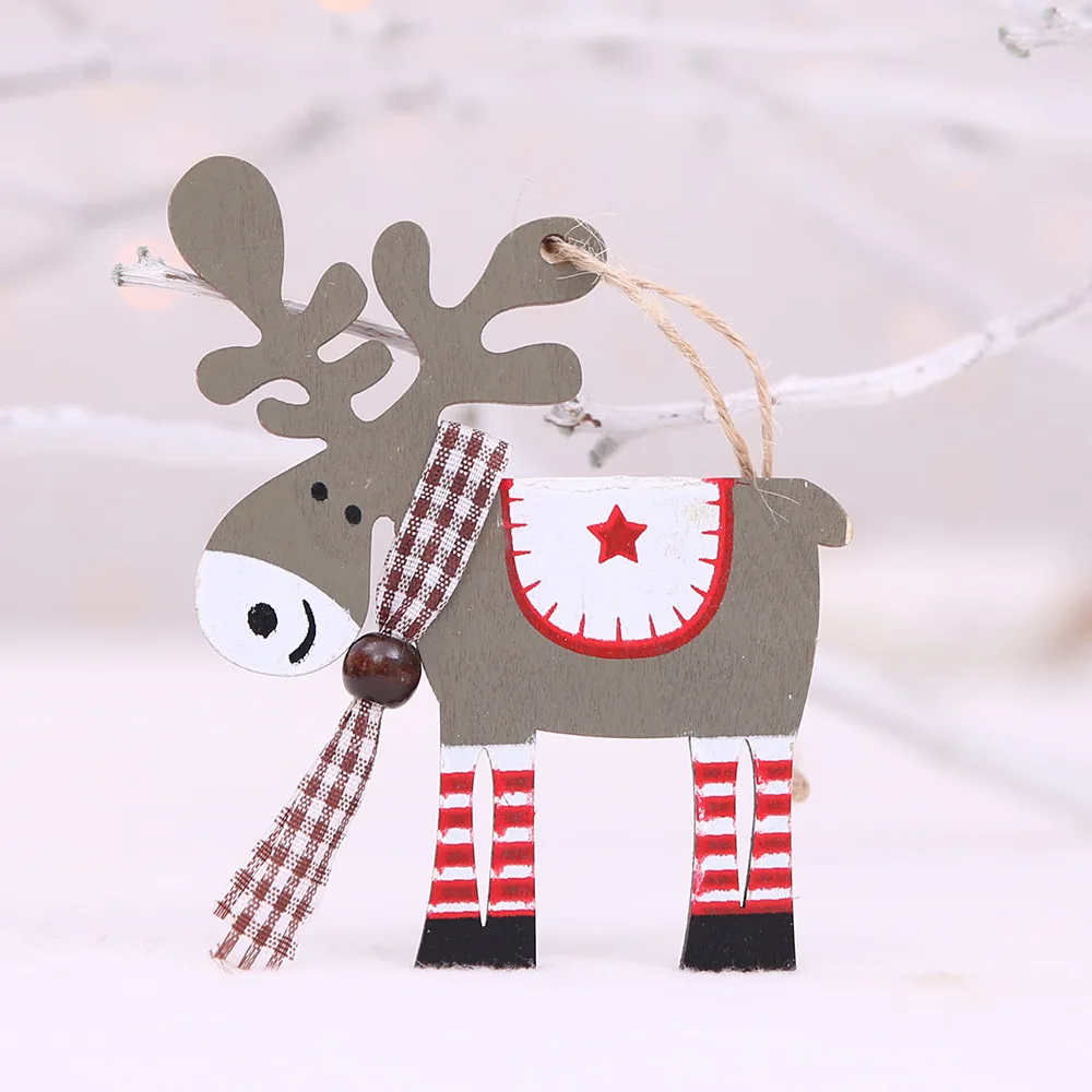 Милый Санта-Клаус, бант, колокольчик, Рождественская елка, украшение, деревянный снеговик, лось, подвесной кулон, рождественские украшения для дома - Цвет: dark grey  elk