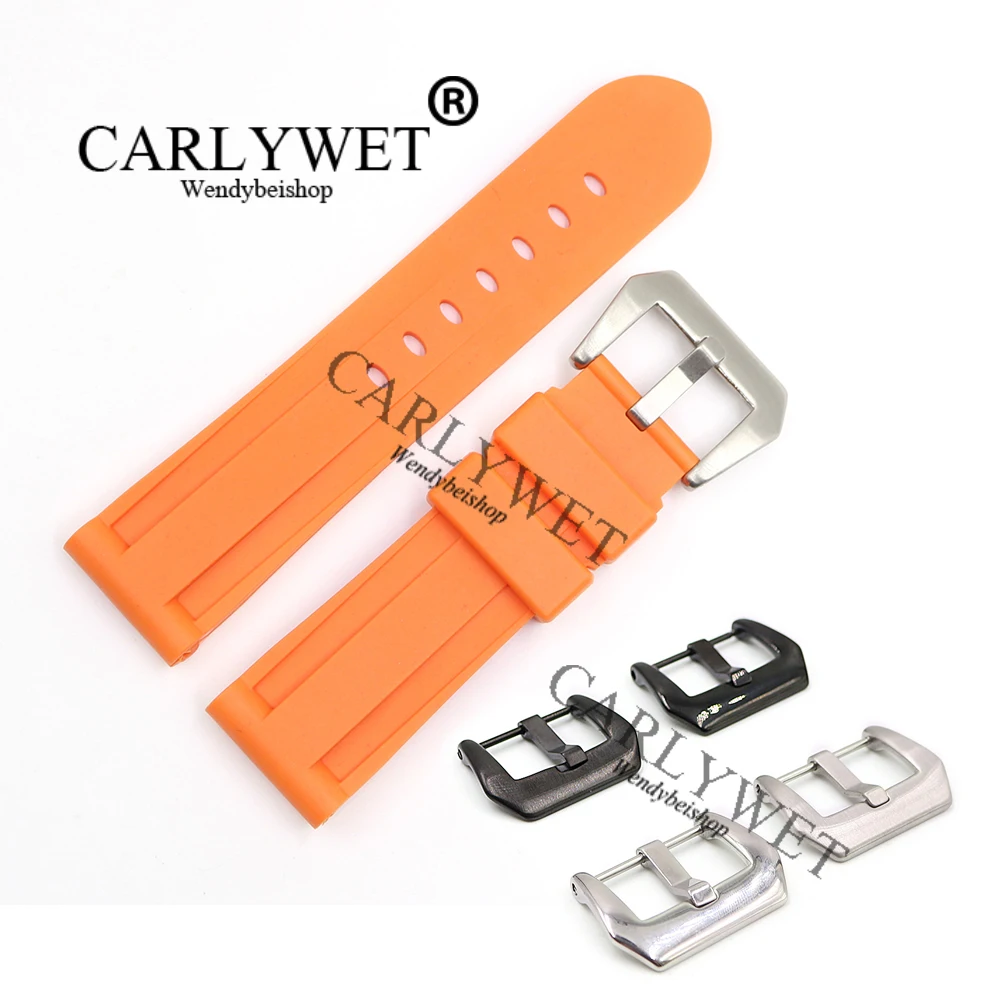 

CARLYWET 24mm Wholesale Newest Orange Waterproof Silicone Rubber Replacement Wrist Watch Band Strap For Panerai Luminor