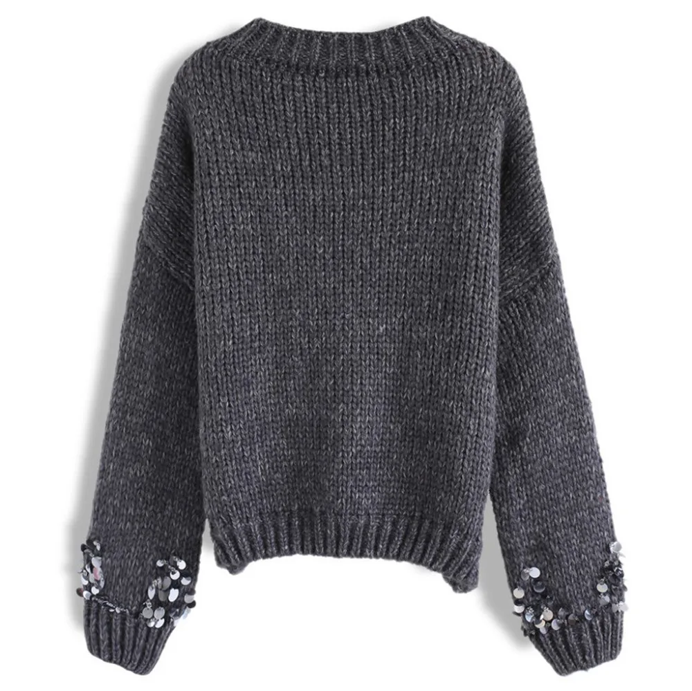 Женский пуловер с блестками, свободный свитер с длинным рукавом, топы, Вязаная блуза, вязаный свитер для женщин, pull femme hiver#35N30# F