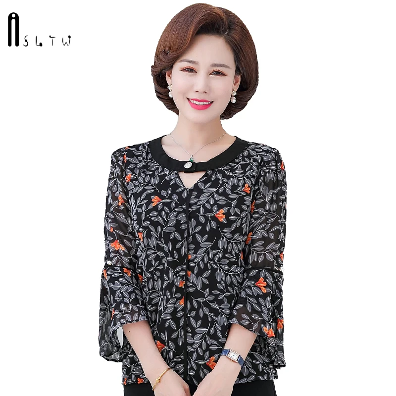  ASLTW Chiffon Blouse Spring Autumn Half Bell Sleeve Loose Women's Shirt New Plus Size O Neck Elegan