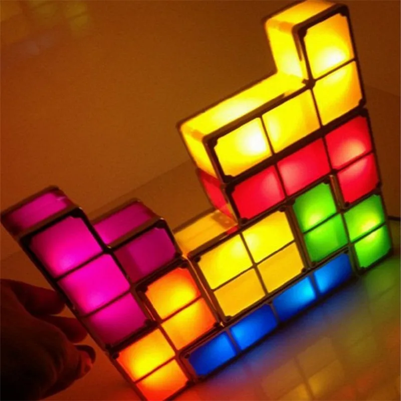 DIY тетрис Puzzle Light Stackable светодио дный LED Настольная лампа конструктор блок ночник Ретро игра башня Детские Красочные кирпичные игрушки