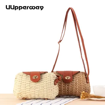 

Casual Handmade Rattan Shoulder Bags for Women Summer 2019 PU Leather Straps Hasp Holiday Beach Crossbody Bag Women Small Bags