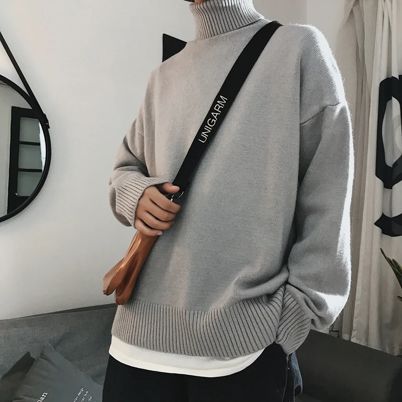Sweater winter high collar warm thick sweater men's high collar brand slim pullover men's loose long sleeves knitted sweater