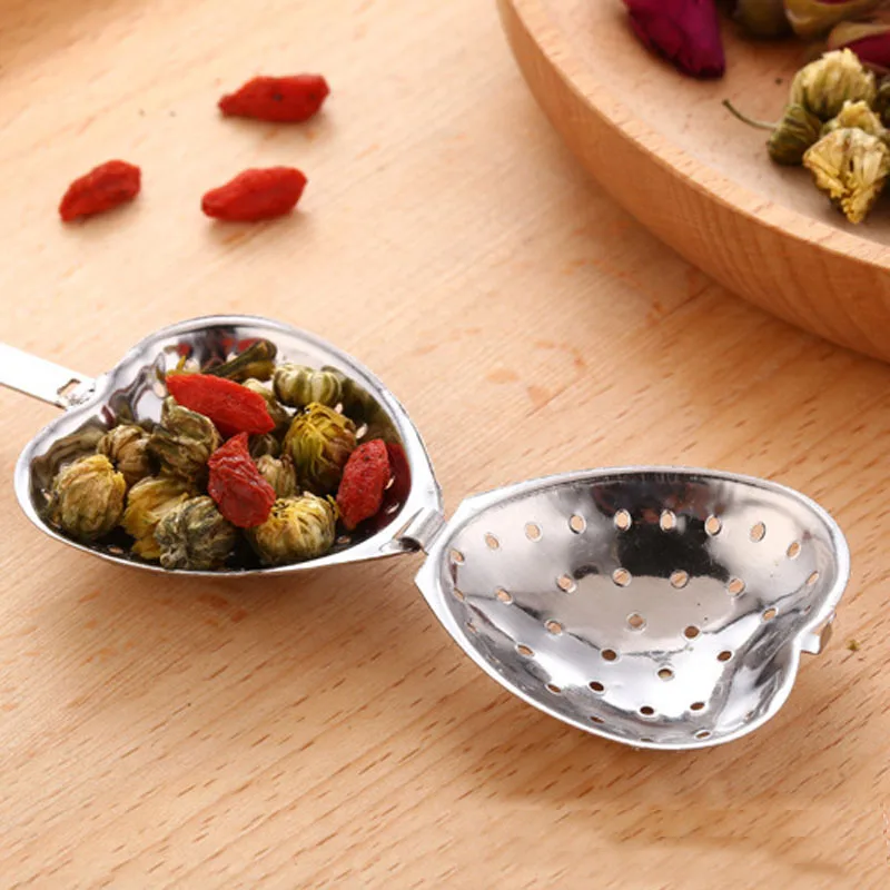 Fashion 1PC Stainless Steel Practical Heart Shape Tea Infuser Spoon Strainer Steeper Handle Shower Table Tool