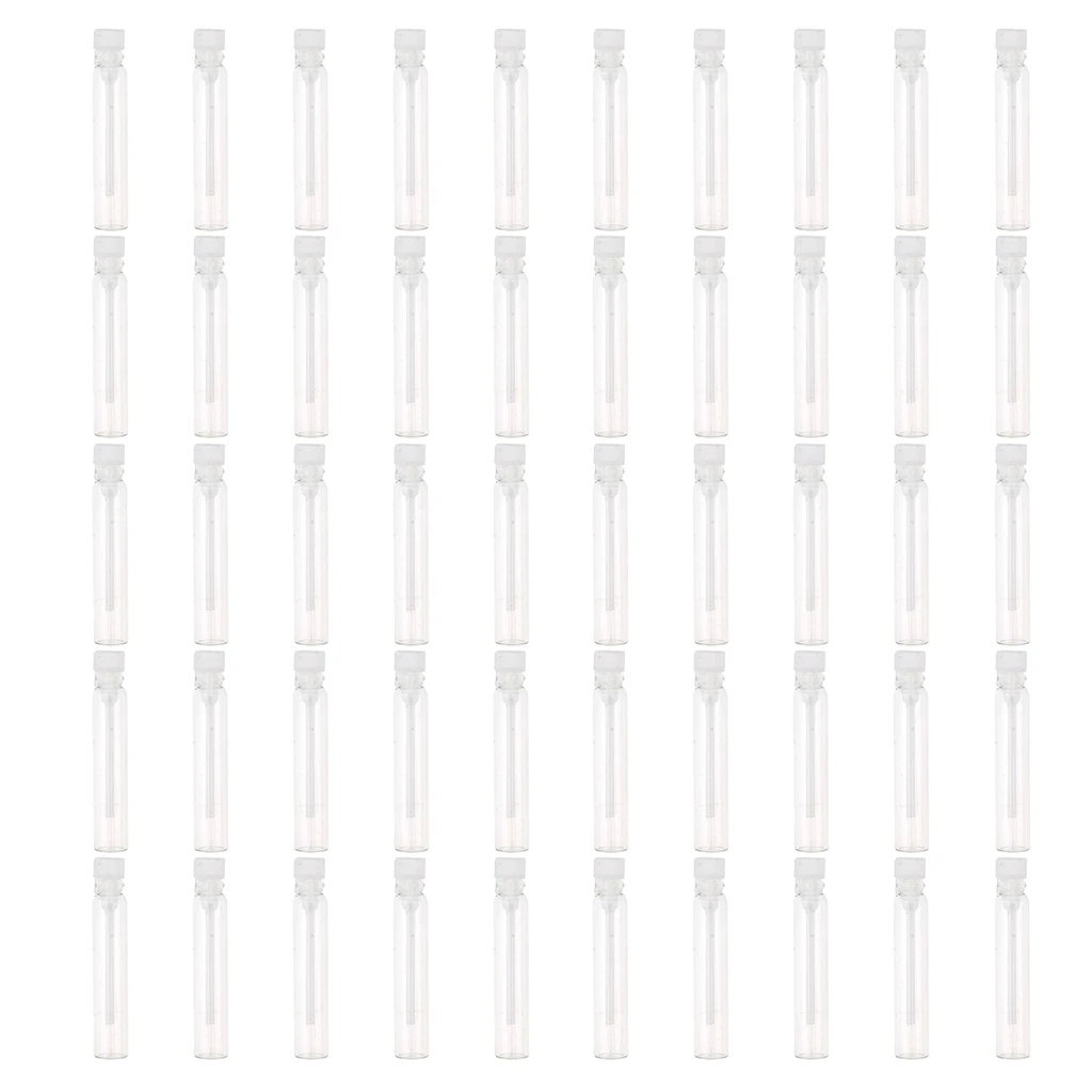 50Pcs Mini Clear Glass Bottles Empty Perfume Sample Vials Essential Oil Jars Dropping Containers with Plastic Dropper Caps