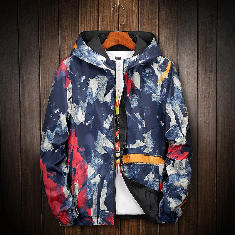 Ветровка мужская демисезонная с капюшоном и граффити|spring autumn jacket men|autumn menhooded