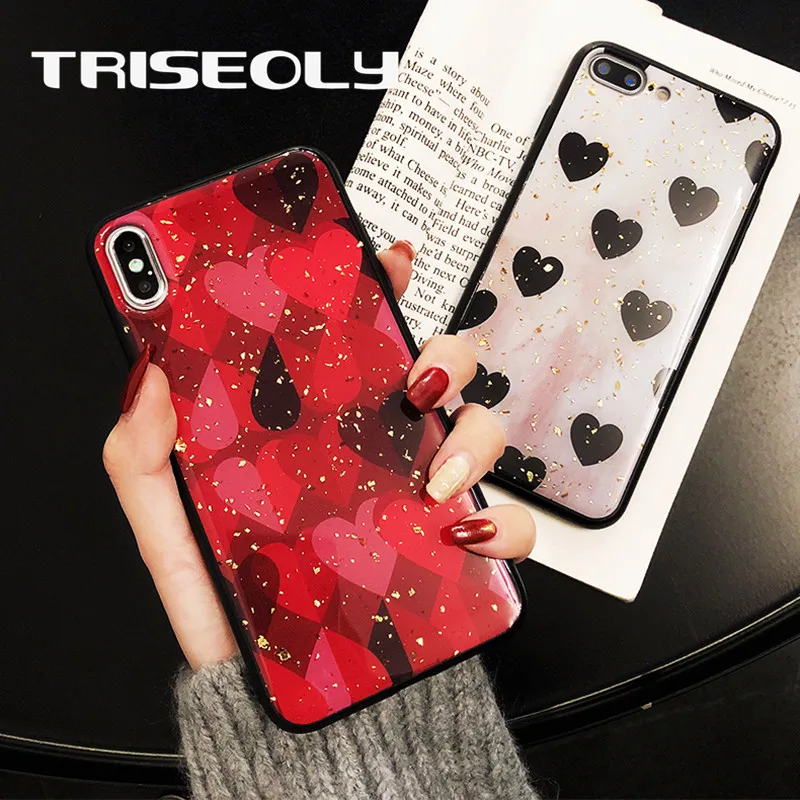TRISEOLY чехол для телефона Vivo Y83 Y66 золотой фольгированный ТПУ с сердечками Y85 V9 V11i V5 V7