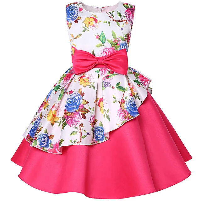Baby Kids Flower Pretty Birthday Dresses Children Clothing Toddler Wedding Princess Dress Eveving Party Costume Clothes With Bow 2