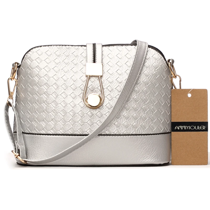  Annmouler Designer Women Shoulder Bag Knitting Small Bag Pu Leather Crossbody Bag Gold Silver Shell - 32825883346