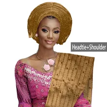 Красивый нигерийский Авто геле головной убор для женщин ASO OKE головной убор бисером африканская повязка с плечом различных цветов B316