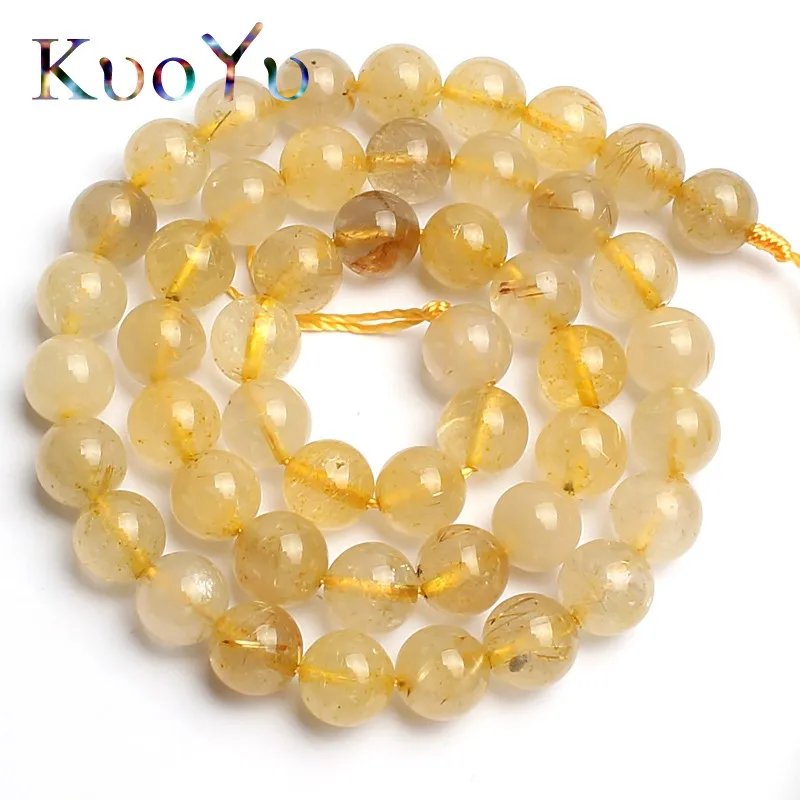 

Natural Stone Beads Yellow Rutilated Quartz Round Beads For Jewelry Making 15strand 6/8/10mm pick size DIY Bracelet Necklace
