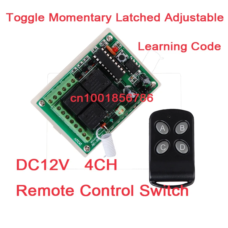 

NEW! DC12V Momentary Toggle Latched RF Remote Control Switch System . 4 Relay CH Wireless Receiver&TransmitterLED SMD ON OFF