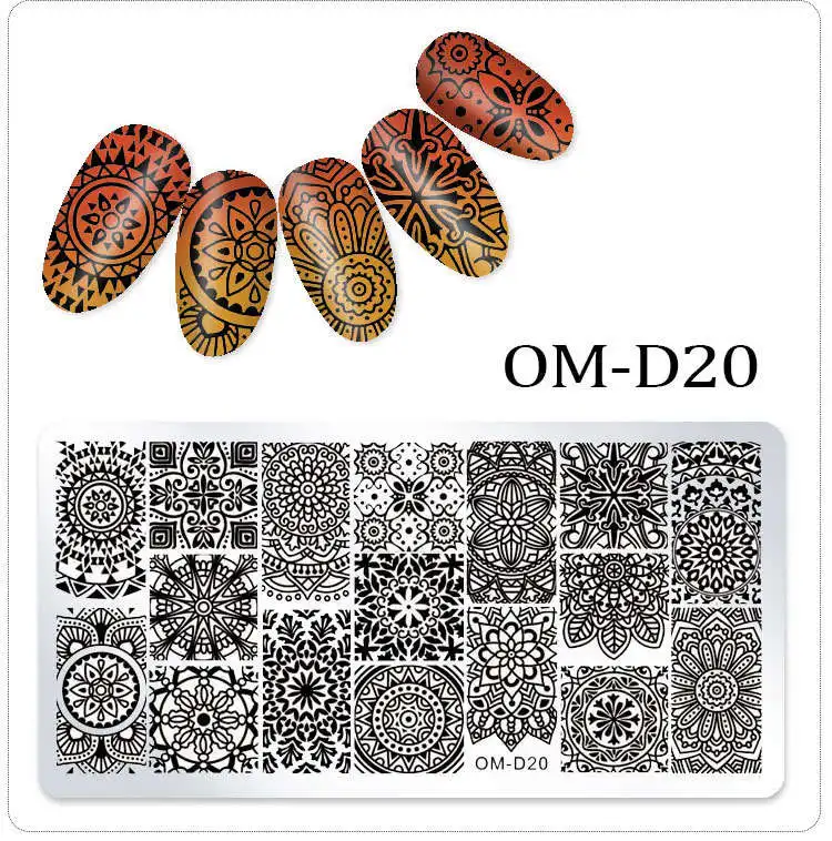 25 дизайнов шаблон для стемпинга для нейл-арта 6x12 см Прямоугольный, для нейл-арта штамп шаблон прямоугольный штамповки пластины - Цвет: OM-D20