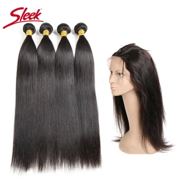 

Sleek Peruvian Straight Hair With 360 Full Lace Frontal Remy Human Hair 3 4 Bundles With Frontal Baby Hair Natural Color