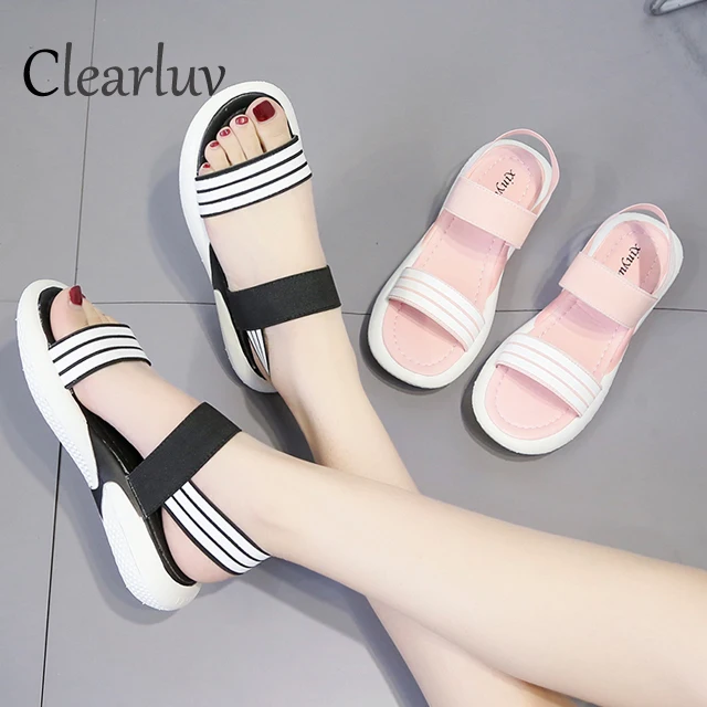 

2019 spring new thick-soled sandals casual round head anti-slip sandals female comfortable casual wild striped gladiator sandals
