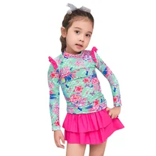 Милые детские купальники в Корейском стиле; комплект из 3 предметов; брюки для девочек с длинными рукавами; юбка с защитой от ультрафиолета; детский купальный костюм