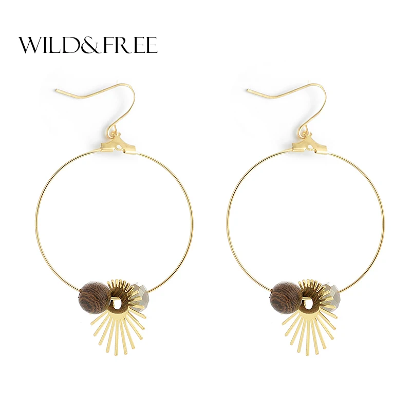 

Wild&Free Fashion Simple Round Dangle Earrings Bohemian Gold Color Circle Irregular Pendant Drop Earrings For Women Jewelry Gift