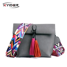 KYIDER 2019 New Women Scrub Leather Design Crossbody Bag Girls With Tassel Colorful Strap Shoulder Bag Female Small Flap Handbag KYIDER 2019 New Women Scrub Leather Design Crossbody Bag Girls With Tassel Colorful Strap Shoulder Bag Female Small Flap Handbag