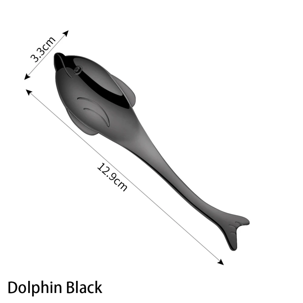 1 шт. рыбы Hippocampus Дельфин КИТ пуховая суповая из нержавеющей стали ложки китайский десерт чай кофе ложки столовые приборы Прямая поставка - Цвет: Dolphin	Black