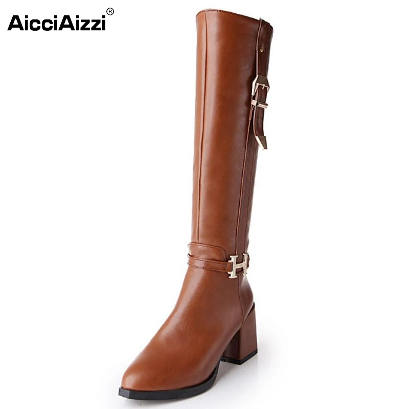 

Women Flat Knee Boot Fashion Gladiator Leisure Buckle Zipper Warm Winter Long Boots Brand Footwear Shoes Women Size 34-43