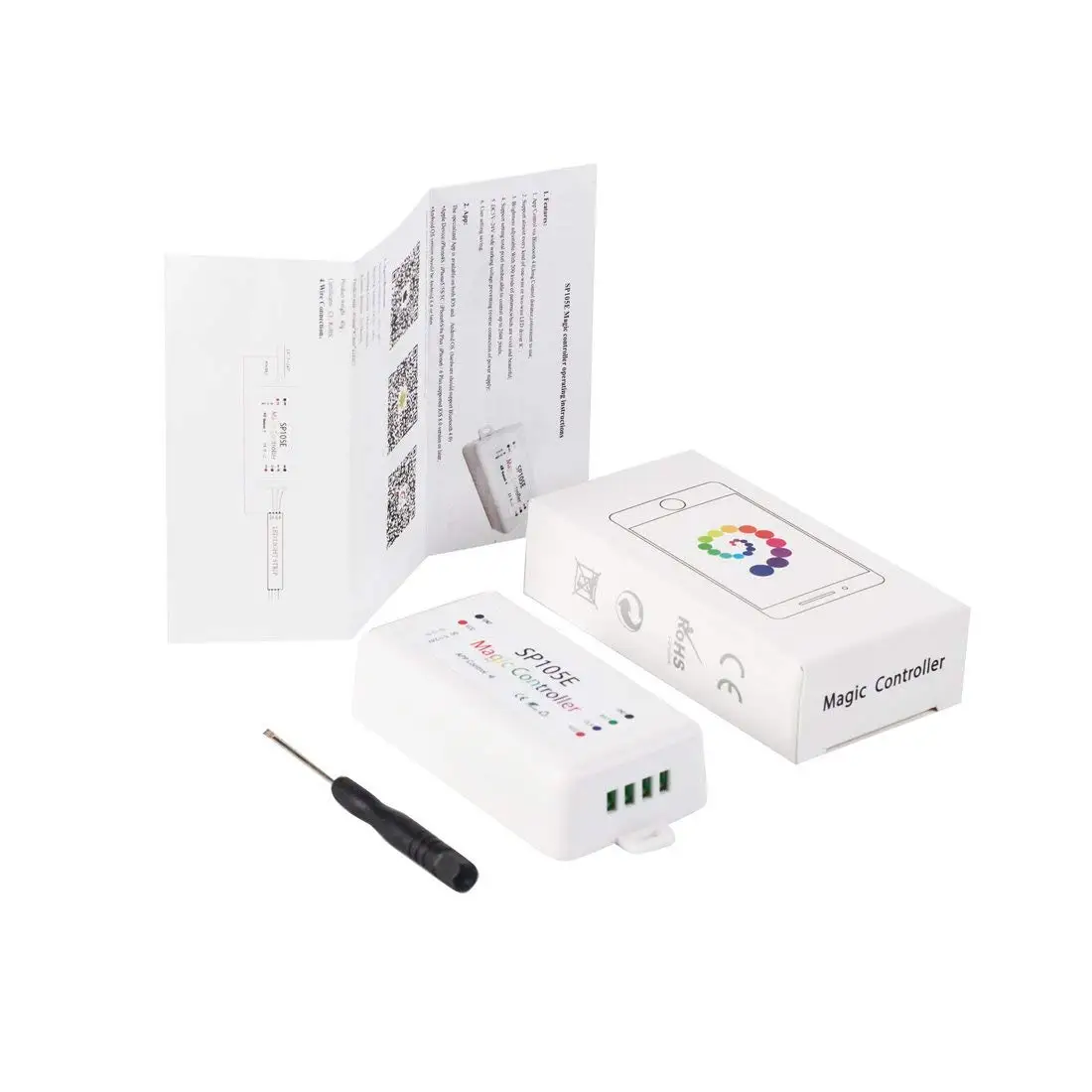 

SP105E Wireless Bluetooth Controller APP WS2811 WS2812B WS2801 SK6812 APA102 Individually Addressable Programmable LED Strip