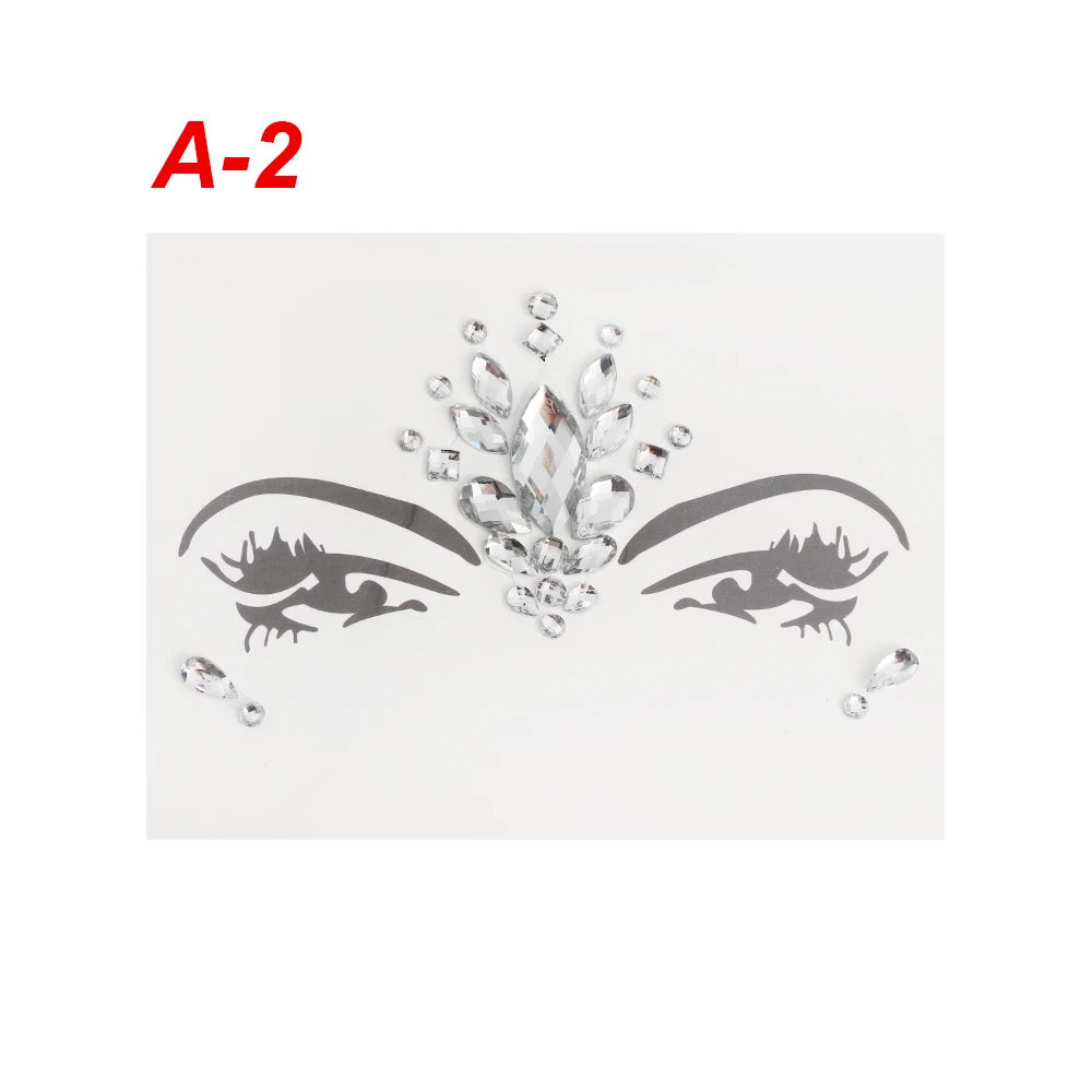 1 шт. 3D кристалл татуировки клеящиеся Лицо Глаза драгоценные камни горный хрусталь наклейки в виде драгоценных камней женские праздничные вечерние украшения для макияжа тела блеск украшение - Цвет: A-2
