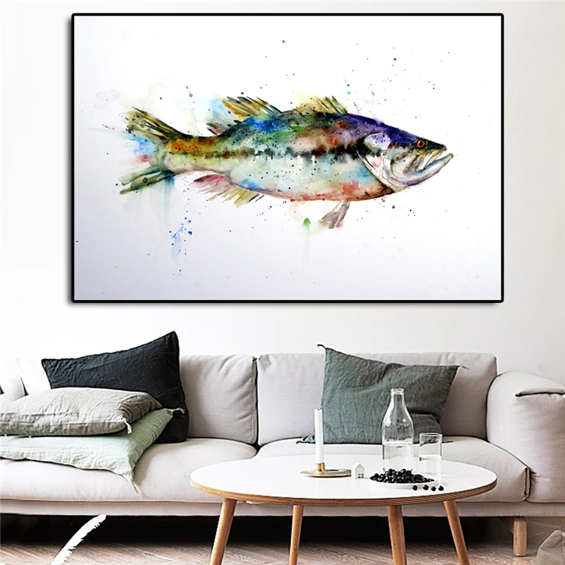 Largemouth Bass Fish минималистский акварельный художественный холст постер Картина