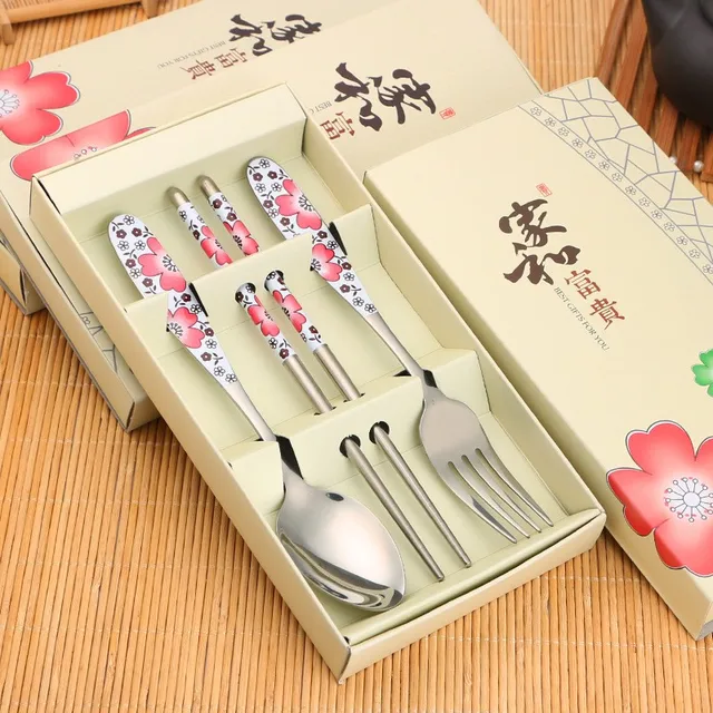 3pcs/set Chinese Style Spoon Fork Chopsticks Stainless Steel Tableware