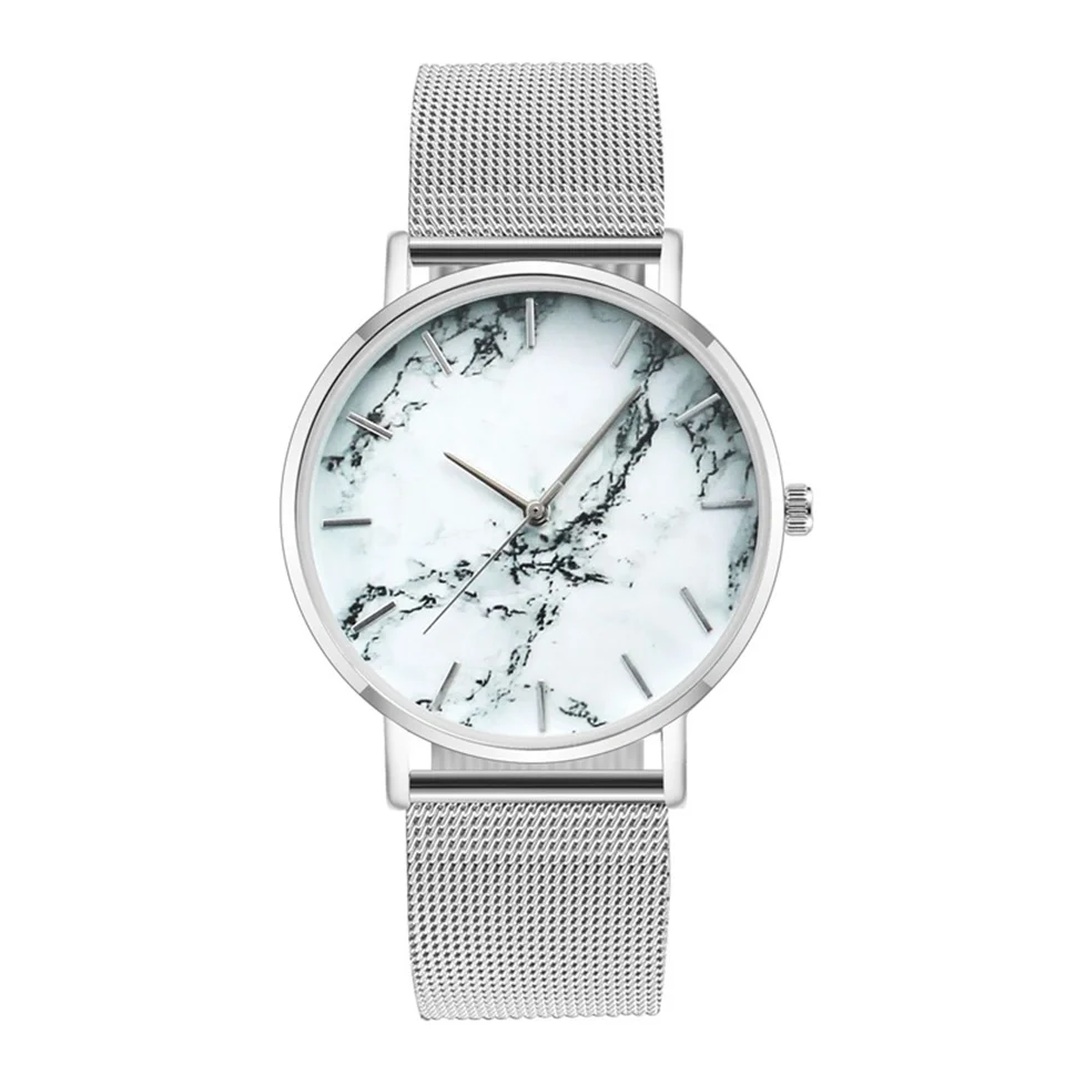

Ladies Brand Fashion Silver Gold Mesh Band Creative Marble Wrist Watch Casual Women Popular Quartz Watches Gift Relogio Feminino