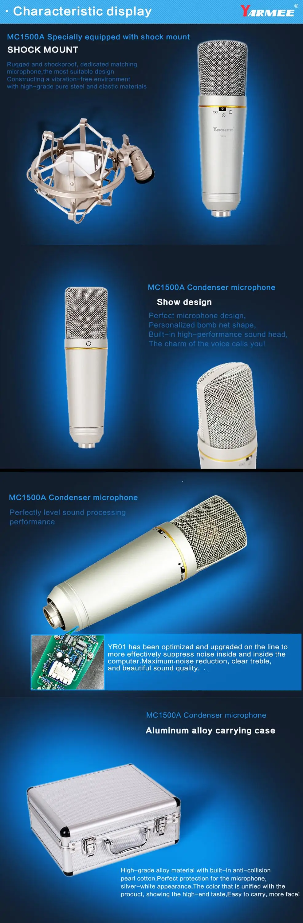 Задний электретный конденсаторный микрофон ручной XLR микрофон с алюминиевой коробкой YR01