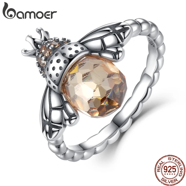 BAMOER 100% Authentic 925 Sterling Silver Orange Wing Animal Bee Finger Ring for BAMOER 100% Authentic 925 Sterling Silver Orange Wing Animal Bee Finger Ring for