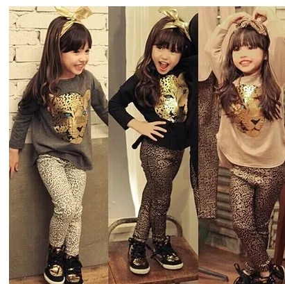 Комплект одежды для девочек осенняя одежда леопардовый принт спортивный костюм на девочку 2-10 лет стиль кэжуал принт из мультфильмов пуловер на девочку