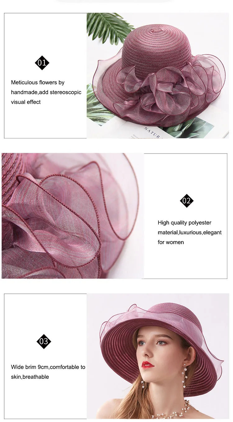 FS розовая Пляжная Шляпа Fedora, летняя женская элегантная складная шляпа с широкими полями, шляпы от солнца, церковные вечерние шляпы Foppy