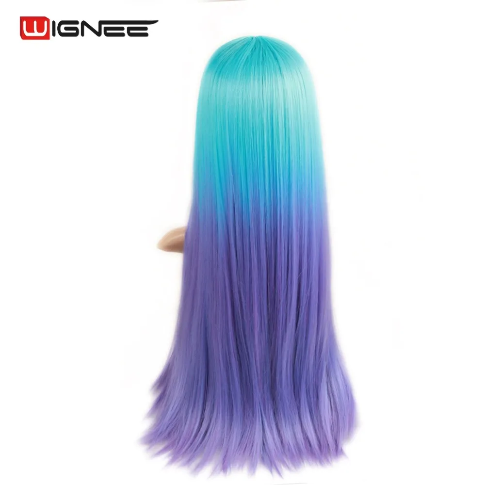 

Wignee Ombre Blue Purple Long Straight Hair Synthetic Wigs For Women Halloween Cosplay Wigs Heat Resistant Daily/Party Hair Wig