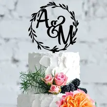 Деревенский Laurel торт Топпер, персонализированные инициалы торт Топпер, элегантный пользовательский торт Топпер
