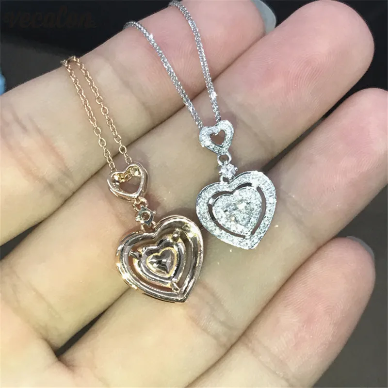 

Vecalon Heart shape pendant Real 925 Sterling silver AAAAA zircon Wedding Pendants with necklace for Women Bridal Party Jewelry