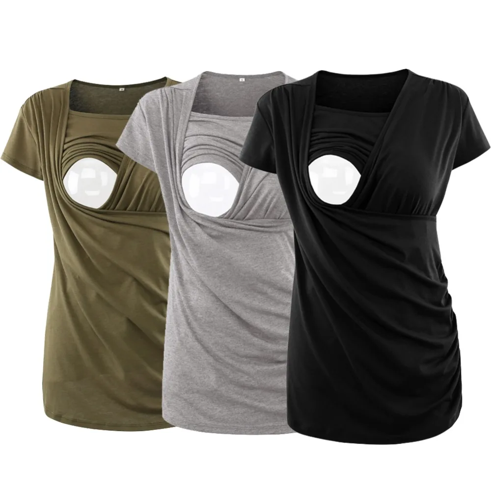 Nursing Clothes Maternity Top Striped Breastfeeding Tee Shirt Women's Pregnancy Tops Casual Ruched Side-Shirred Ropa Embarazada split side tee