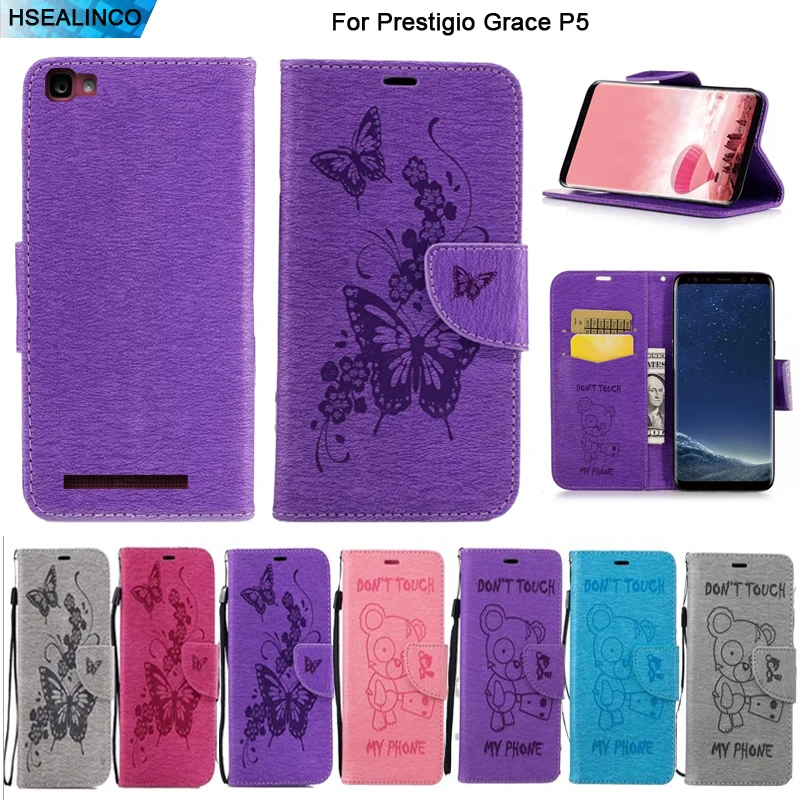 

Wallet Case For Prestigio Grace P5 PSP5515DUO PU Leather Magnetic Embossing Card Slots and Stand Holder Cover with Lanyard