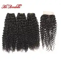 Ali Annabelle Hair Indian Kinky Curly Hair Bundles with Closure Swiss Lace Closure with Bundles Remy Human Hair 3 Bundles
