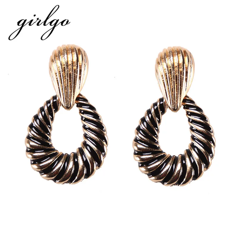 

Girlgo Trendy ZA Metal Water Drop Earrings For Women Black And Gold Statement Dangle Earrings Geometric Big Jewelry Pendientes