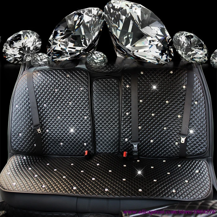  Ladycrystal Custom Leather Car Seat Covers Crystal Rhinestone Auto Seat Cover Car Styling For Girls