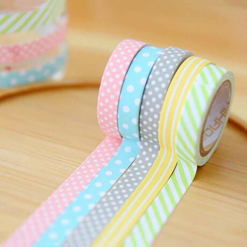 5PCS/Pack DIY Decorative Tape Color Paper Adhesive Tapes Candy Color