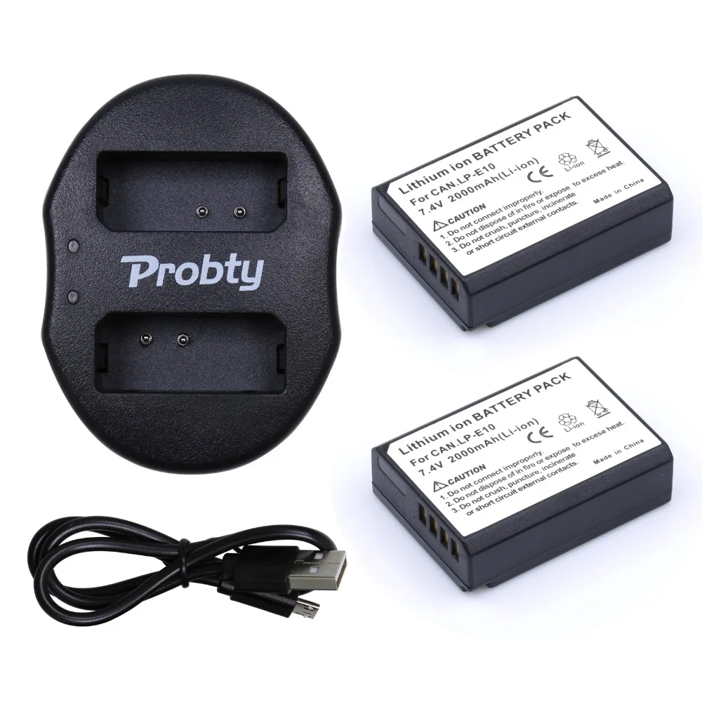 2 * LP-E10 LP E10 LPE10 Перезаряжаемые Камера Батарея + Probty Dual USB Зарядное устройство для