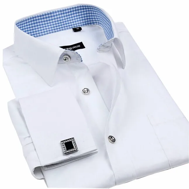 Мужские рубашки на пуговицах с французскими манжетами, новинка, зимние официальные брендовые Роскошные деловые модные рубашки с длинным рукавом E1246
