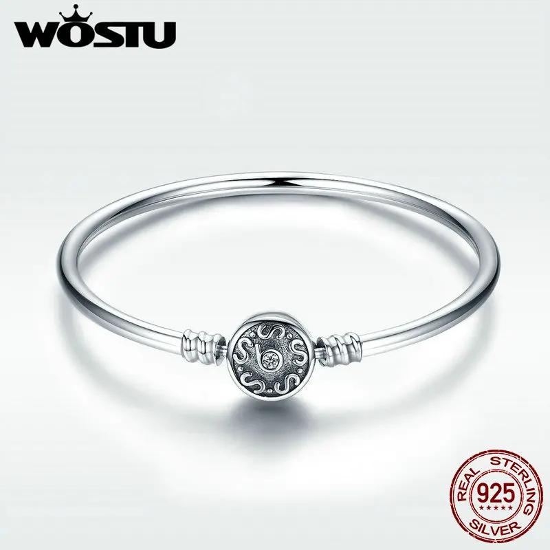 

WOSTU High Quality 100% 925 Sterling Silver Vintage Pattern S Bangle For Women Fit DIY Charm Bracelets Fashion Jewelry DXB013