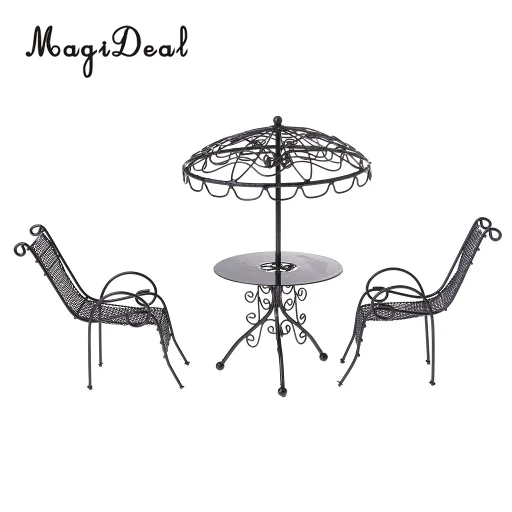 Metal 1/12 Dollhouse Miniature Outdoor Garden Metal Table Chairs Furniture Decoration Children Kids Model Toy