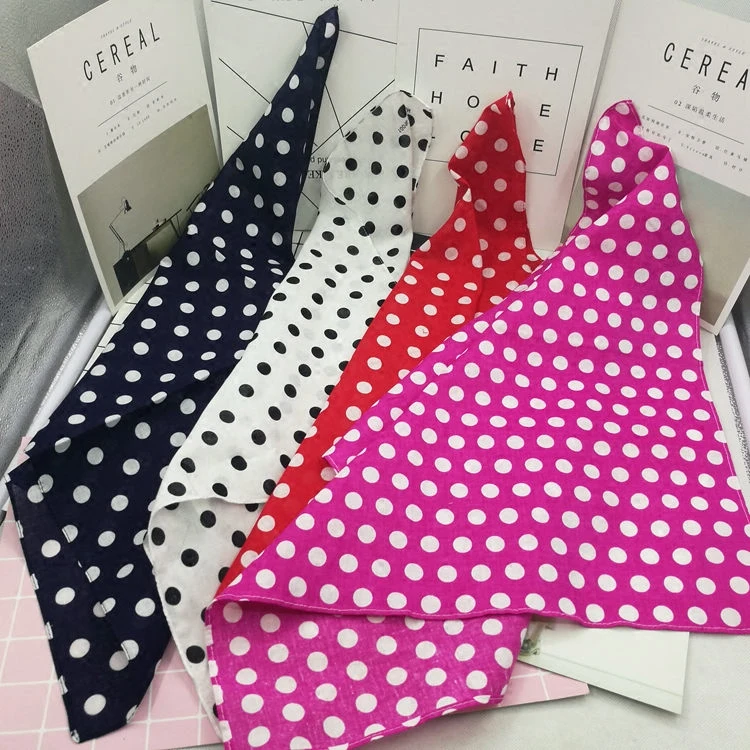 Cotton Black and White Dots Lovely Kerchief Lady Wild Hair Band Hip Hop Street Dancer Scarf Women Neckerchief Square Bandanas
