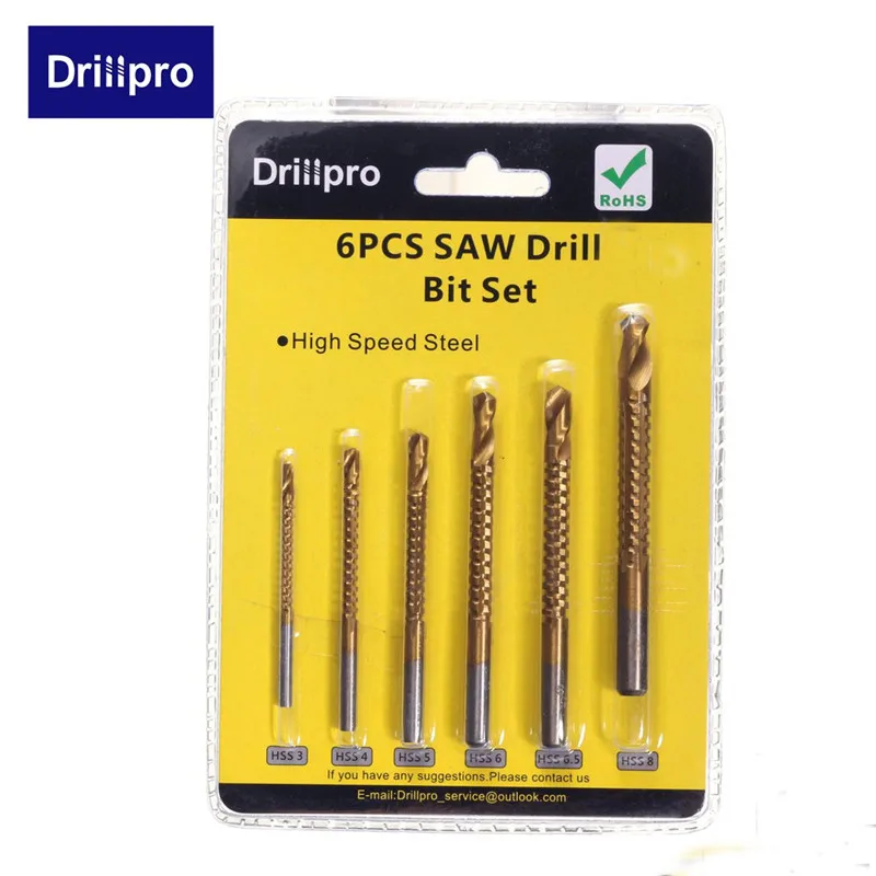 Drillpro 6 шт./компл. сверла& установлен Твердосплавный Наконечник HSS Сталь Титан машина для обработки деревянных 3 мм 4 мм 5 мм 6 мм 6,5 мм 8 мм